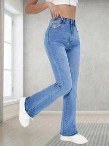 Jeans de campana clásicos y versátiles, cómodos y elásticos para adolescentes - Lavado ligero - Ver 5