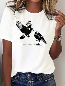 Solt 1 Piece Unisex Size. Women's Plus Size Summer Cotton T-Shirt. Women's Bird Australian Magpie Pure Graphic Print T-Shirt, Comfortable And Versatile, Casual Short Sleeves. Sweat-Wicking Material, Soft And Skin-Friendly. 100% Cotton With Graphic Print - 白色 1 - 查看 6
