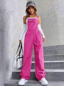 Unity 1 pieza Mono overol con bolsillo con solapa sin top tubo - Rosa Fucsia - Ver 4