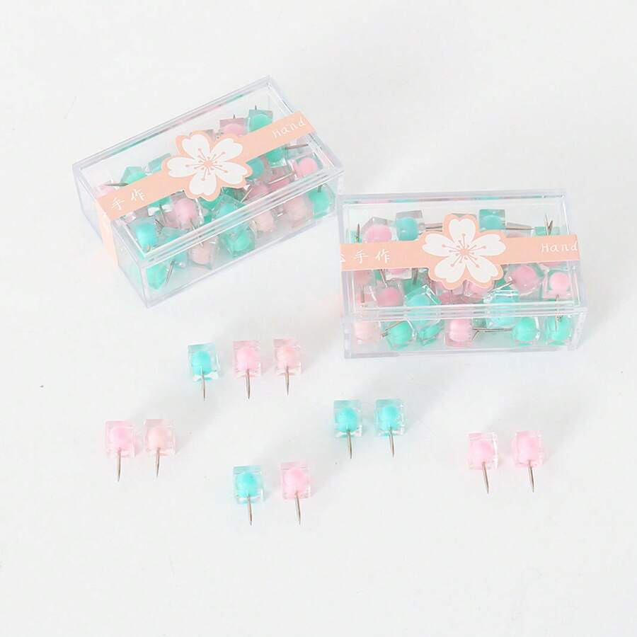 Candy Color Square Plastic Push Pins Softwood Photo Wall Nails Decorative Thumbtacks For Photo Display - Mixed Colors - View 1