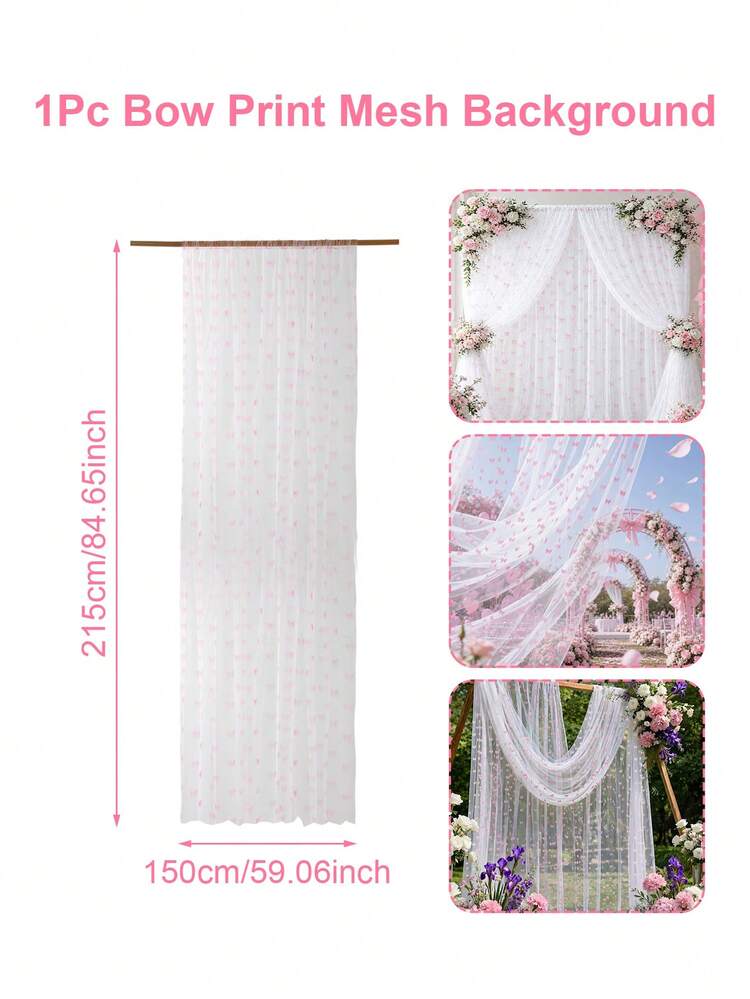 1件粉色蝴蝶结薄纱背景幕布，透明背景帘，150*215厘米柔软涤纶网布帘，粉色蝴蝶结生日装饰，婚礼派对背景，新娘送礼会，婴儿送礼会，婚礼配饰，周年纪念装饰用品，也适用于订婚、生日派对 - 室内/室外均可使用，婚礼装饰，多用途摄影背景道具，粉色蝴蝶结装饰 - 粉紅色蝴蝶結 - 查看 11