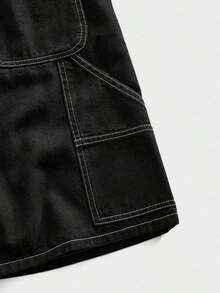 ROMWE MEN Street Life Pantalones cortos de mezclilla con bordado de tela de araña, corte holgado para hombre - Negro 8 - Ver 5