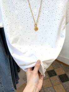 Camiseta Casual de Manga Corta con Cuello Redondo y Estampado de Lazo para Mujer, Verano - Blanco - Ver 4
