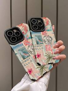 Resort Style 1pc Summer Coconut Tree Pattern Vertical Faux Leather Shockproof Anti-Fingerprint Phone Case, Compatible With Apple And Models - Multicolor - View 5