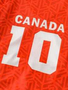 酷炫男孩快乾運動套裝，紅白配色拼接 CANADA 印花球衣，短袖上衣與短褲 2 件套 - 紅色 - 查看 8