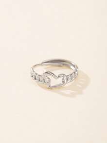 1pc Fashionable Versatile Casual Exquisite Stainless Steel Geometric Heart Design Open Ring For Women, Suitable For Daily Casual Decoration Wear - Multicolor - View 2