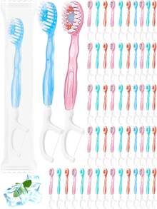 50 piezas /22 piezas /15 piezas /1 pieza Palitos desechables de cuidado oral azules para viaje, herramienta de limpieza mini envuelta individualmente con perlas frescas, limpiador de lengua, hilo dental y palillo de dientes, kit portátil diario para hotel, viaje, camping y uso en el hogar - Multicolor - Ver 17