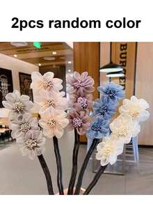 5件套花朵发髻造型器，雪纺花朵发髻造型器，花朵发髻编织工具，花朵发型造型器，凌乱发髻造型工具，发饰，蓬松发髻造型器 - 多色 - 查看 14
