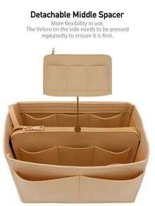 1 pieza Bolsa interior de fieltro de alta capacidad y multifuncional, extra grande/grande/mediana/pequeña, bolsa de maquillaje de gran capacidad, bolsa de fieltro, organizador minimalista desmontable - Beis - Ver 5