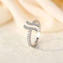 Women's 925 Sterling Silver Double Wave Adjustable Stackable Ring, Inlaid With CZ Cubic Zirconia, Wedding Engagement Promise Ring, Girlfriend Birthday Gift - Silver - View 4
