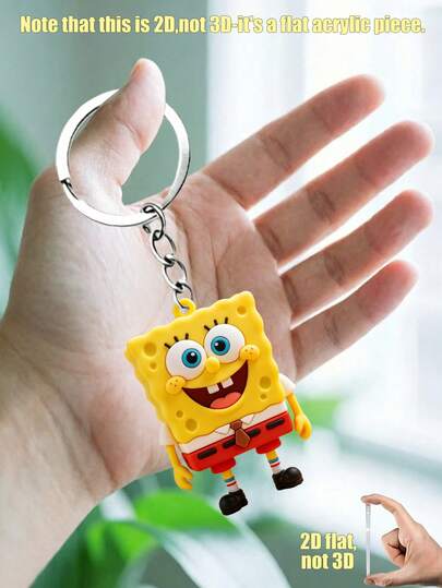 SpongeBob SquarePants 方裤子钥匙扣，可爱卡通人物钥匙圈，耐用钥匙收纳吊坠，适用于钥匙、包包和背包，可用作粉丝周边、派对礼物和日常使用。