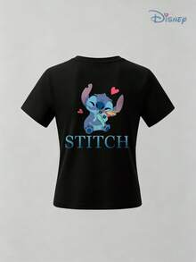Boys' Disney Lilo & Stitch "Stitch With Doll & Hearts" Double-Sided Graphic T-Shirt, Kids Cute Love Stitch Tee, Soft Casual Top For Boys, Perfect For Theme Parks & Everyday Wear - Black - View 2