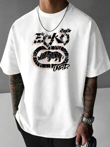 Men's Loose-Fitting T-Shirt With A  Round Neck, Letter Pattern Print, Versatile Ins Style For Everyday Wear - 白色 - 查看 1