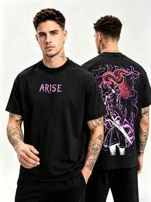 1pc Igris Monarchs Army - Solo Leveling Retro Vintage Manga Acid Washed Lightweight Cotton Anime Merch Gift For Anime Fan Anime Lover Menswear Shirt Oversized Heavyweight T-Shirtssummer Outfits For Womenmens Clothes Plus Size Women Clothes Crop Top Plus Size 4th Of July Outfit Women Summer Tops For Women Summer Outfits For Women - 黑色 - 查看 2