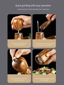1pc/2pcs/3pcs Rosewood Pepper Grinders, Hand Operated Black Pepper Mill Bottle For Home Kitchen, Freshly Ground Rose Salt Condiment Jars - Brown - View 7