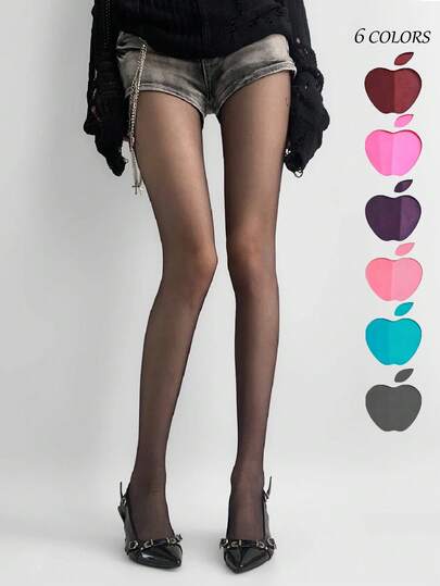 1 Pair Women's Summer Pantyhose, Velvet Dopamine Candy Colors Personality Ultra-Thin Solid Color Leggings, Y2K Minimalist Sexy Sexy Vixen Style, Suitable For Daily, Party And Streetwear (Multiple Colors Available)