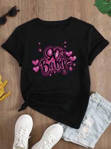 Women's Black Oversized Summer T-Shirt With "Nashville Music City" And Guitar Print. Loose-Fitting Crew Neck T-Shirt With Vintage Guitar And Rose Design. - YH404-黑色 - 查看 2