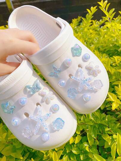 20pcs Detachable Hole Shoes Accessories DIY, White Starfish, Small Bear Shoe Charms, Multifunctional Shoe Clips For Women Sandals, Slippers, Beach Bags, Suitable For Holidays And Birthday Party Gifts