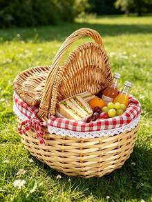 1pc Natural Woven Picnic Basket, Suitable For Camping, BBQ, Shopping, Home Storage, Holidays, Home Decor, Fruit & Vegetable Storage, Decorative Edging, Picnic Accessories - Multiple Styles - View 4