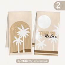 2pcs Bohemian Coconut Tree Printed Kitchen Towels, 15.75*23.62in(40*60cm) Super Soft Microfiber Polyester Dish Towels, Hand Towels, Dish Cloths, Home Decor, Kitchen Decor, Cooking Baking Cleaning Towels, Kitchen Accessories, Machine Washable, Suitable For Dining Room, Kitchen, Daily Decoration And Gifts, All Seasons - Multicolor - View 2