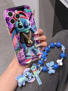 Disney Lilo & Stitch Phone Case With Stitch Charm And Stitch Lanyard - Cute Stitch Protective Case With Hip-Hop Outfit And Graffiti Background Design, Equipped With Delicate Stitch Decorative Lanyard And Beaded Bracelet For Easy Carrying, Compatible With IPhone 17, 16, 15, 14, 13, 12, 11 Pro Series, Ideal For Birthdays, Holidays, Anniversaries, Graduation Gifts, Or Any Special Occasion To Surprise Family, Friends, Classmates, And Loved Ones. - 白色 - 查看 4