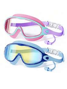 1/2pcs Kids Swimming Goggles With Earplugs, Large Frame Anti-Fog/Wide Vision Swimming Goggles For Boys And Girls Ages 4-12, First Day Of School - Multicolor - View 10