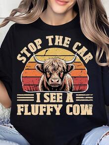 Detén El Auto, Veo Una Vaca Peluda, Camiseta Vintage Con Gráfico De Toro Para Mujeres, Hombres, Unisex, Camiseta Casual, Camiseta Con Humor De Animales De Granja, Atuendo De Verano, Regalo Para Amantes De Las Vacas - Negro - Ver 7