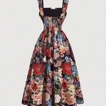 MOD Vintage Palace Style Floral Print Women Dress New Years Eve Outfit Sundress Long Dress Vacation Dress - Multicolor - Ver 3