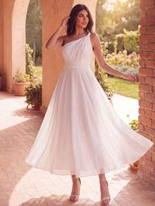 Faeriesty Đầm maxi trắng không tay thanh lịch dành cho nữ, chất liệu chiffon, dáng chữ A xếp ly, thướt tha, thích hợp cho đám cưới, tiệc tối, đi biển, mùa xuân. - trắng - Xem 3