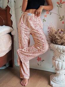 Pantalones de estar por casa rectos de cintura elástica con estampado de cuadros para mujer, para invierno - Multicolor - Ver 6
