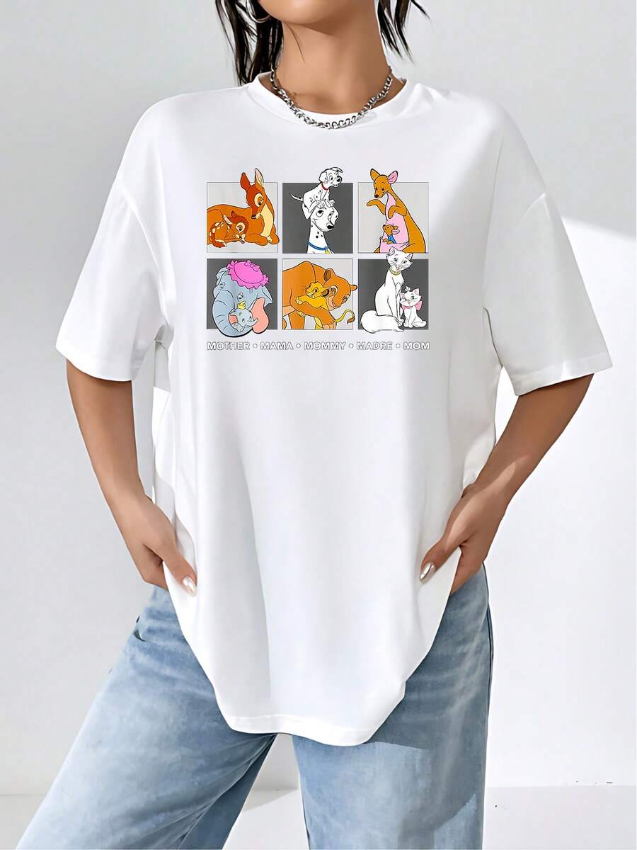 Illustration Of A Mother And Child Animal Showing Tenderness And Maternal Love With Phrases In Various Languages Celebrating The Family Bond In A Cheerful And Colorful Women's T-Shirt Style - 白色 - 查看 1
