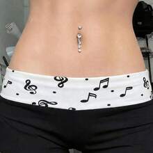 Music Note Print Y2K Summer Music Festival Bottoms, Music Note Print Fold Waist Super Low Waist Super Short Black Mini Shorts - Gris Claro - Ver 4