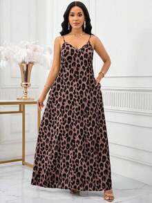 Lady Vestido largo con estampado de leopardo para mujer, estilo bohemio, sin espalda, holgado, vestido maxi suelto sin tirantes para cumpleaños, eventos, vacaciones, vestidos casuales, vestidos boho/bohemia/boho, top halter, ropa africana para mujer - Rosa - Ver 7