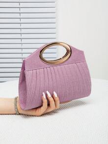 女士闪亮亮片手提包，配褶边珠光肩带链条斜挎包，百搭时尚手拿包，简约链条五金设计，适合派对、婚礼、舞会、宴会等场合，是送给她的完美礼物。 - 淺粉色 - 查看 3