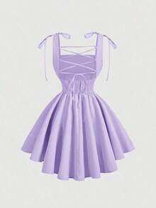 Vestido rosa romántico con espalda descubierta y lazo, adecuado para citas, fiestas, vacaciones, meriendas de té y ocasiones de cumpleaños - Lila Púrpura - Ver 2