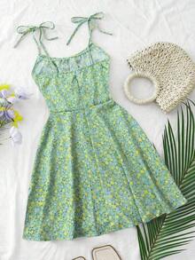Vestido mini con tirantes de espagueti y estampado floral ditsy con lazo - Multicolor 5 - Ver 2