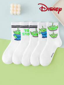 1/5 Pairs Women's Mid-Calf Socks - Disney Alien Cartoon Funny Pattern Cute Green Series Simple Fashion - Daily Wear Unisex All Season - Multicolor - View 7