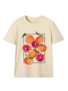 Set de 3 camisetas de manga corta con cuello redondo, de uso diario y casual, con estampado floral, simples y de moda para mujeres en verano - Blanco y albaricoque y rosa - Ver 6