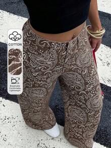 Jeans anchos y sueltos con estampado de leopardo, estilo casual y chic de la calle para uso diario - Marrón 3 - Ver 1