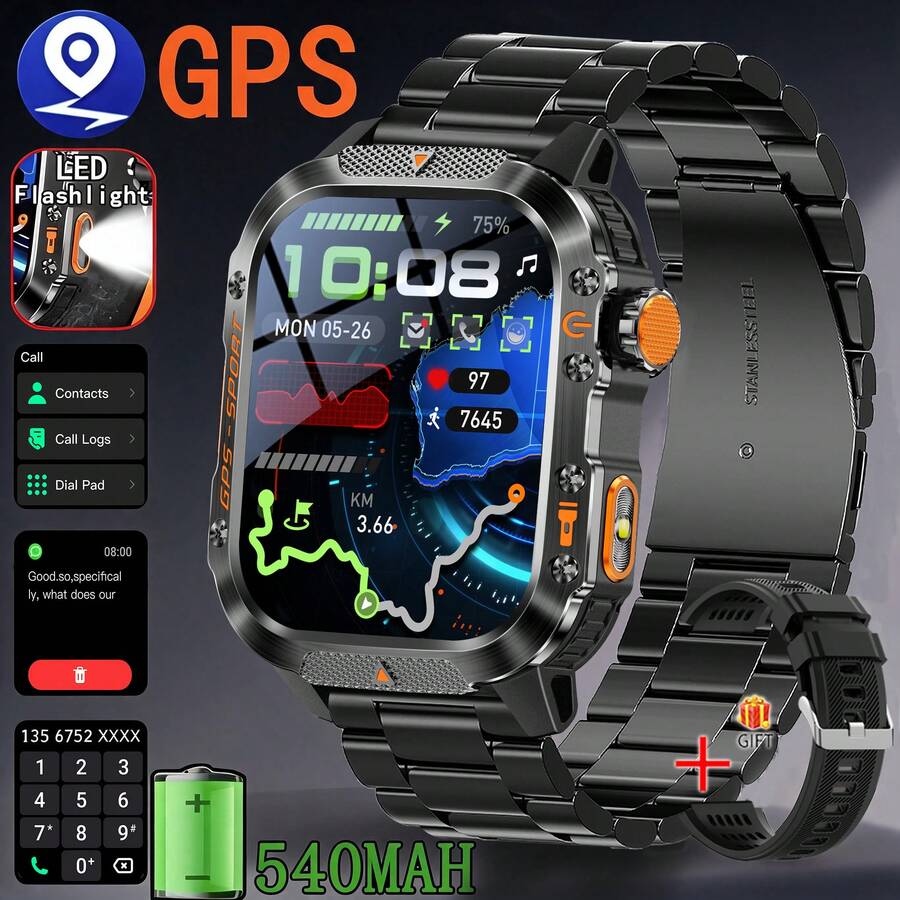 KENPANG 2026 New GPS Smart Watch, Bluetooth Call, IP68 Waterproof, 2.01" HD Screen, 100+ Sports Modes, Health Monitoring, Suitable For Android & IOS, For Men & Women, Running, Cycling, Hiking, Fitness
