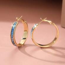 1 Pair Luxury Enamel Hoop Earrings, Suitable For Women's Daily Commute Wear - Gold - View 5