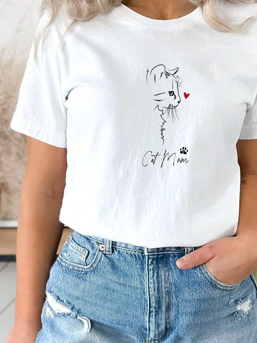 Camiseta para mamá de gatos, camiseta de gato, camiseta para amantes de los gatos, camiseta para mamá de gatos, camiseta linda de gato, regalos para amantes de los gatos, Día de la Madre. Camiseta unisex de algodón puro de 220 g, peso ideal para todas las estaciones, adecuada tanto para hombres como para mujeres. Tejido duradero de alta calidad, suave al tacto y de larga duración. Parte superior transpirable. Adecuada para mujeres en primavera y verano, vacaciones, Día de la Madre, Día de la Independencia. - Blanco - Ver 1