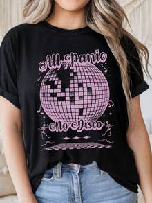 Emo Unisex Shirt, Punk Rock T-shirt, Oversized Grunge Goth Apparel, Music Fan Gift, All Panic No Discoblusas para mujer playeras de mujer vestidos casuales para mujer y2k playeras deportivas para mujer verano camisetas ropa de mujer Fashion Perfect For Daily - Negro - Ver 6