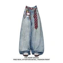 ZHIZOU Women Blue Y2k Baggy Jeans Harajuku VintageBent Knife Denim Trouser Aesthetic 2000s Style Jeans Pants Oversize Clothes - 藍色 - 查看 6