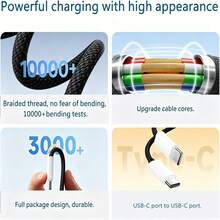 Cáp sạc USB-C sang Type-C bện nylon dài 3,3/6,6/10ft, sạc nhanh 60W~18W, tương thích với iPhone 17/16/15/Pro/Pro Max, điện thoại Android, thích hợp sử dụng trong nhà/ngoài trời/du lịch và trên ô tô. - màu đen - Xem 4