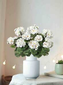 5/1 Pc Artificial Geranium Silk Geranium,Artificial White Geraniums,Lifelike Geranium Shrub - Realistic White Flowers And Green Leaves, Outdoor UV Protection White Artificial Geranium Floral Cluster Fake Flower Plant Suitable For Potted Plants, Home Decor, Balcony, Vase, Tabletop. - White - View 4
