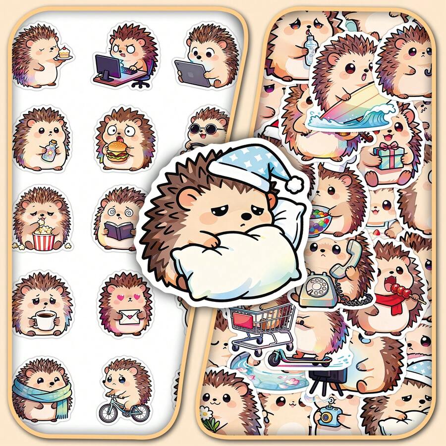 50 piezas de pegatinas decorativas con dibujos de erizos de caricatura, pegatinas divertidas para equipaje, gabinete de exhibición, caja de almacenamiento - Erizo de dibujos animados - Ver 1