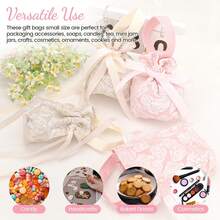 10 piezas Bolsas de regalo pequeñas con asas, bolsas de dulces con cordón para bodas y fiestas, bolsas de regalo de tela mini al por mayor adecuadas para aperitivos, dulces, regalos de cumpleaños - Ver 6