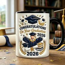 1pc 2026 Graduation Mug Suitable For Graduates, Inflatable Effect Ceramic Coffee Cup With & Diploma, Hand Wash Only Gift For 2026 Graduate, Commemorative Birthday Or Holiday Present For - 黑色 - 查看 3