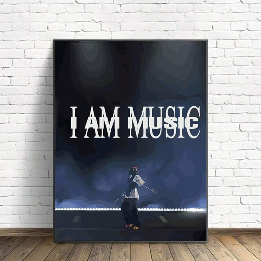 1幅“我是音乐”装饰画,黑白音乐主题海报和印刷品,音乐爱好者帆布画,适用于客厅、办公室、卧室、酒吧、墙面装饰、墙面艺术,无框 - 111 - 查看 1